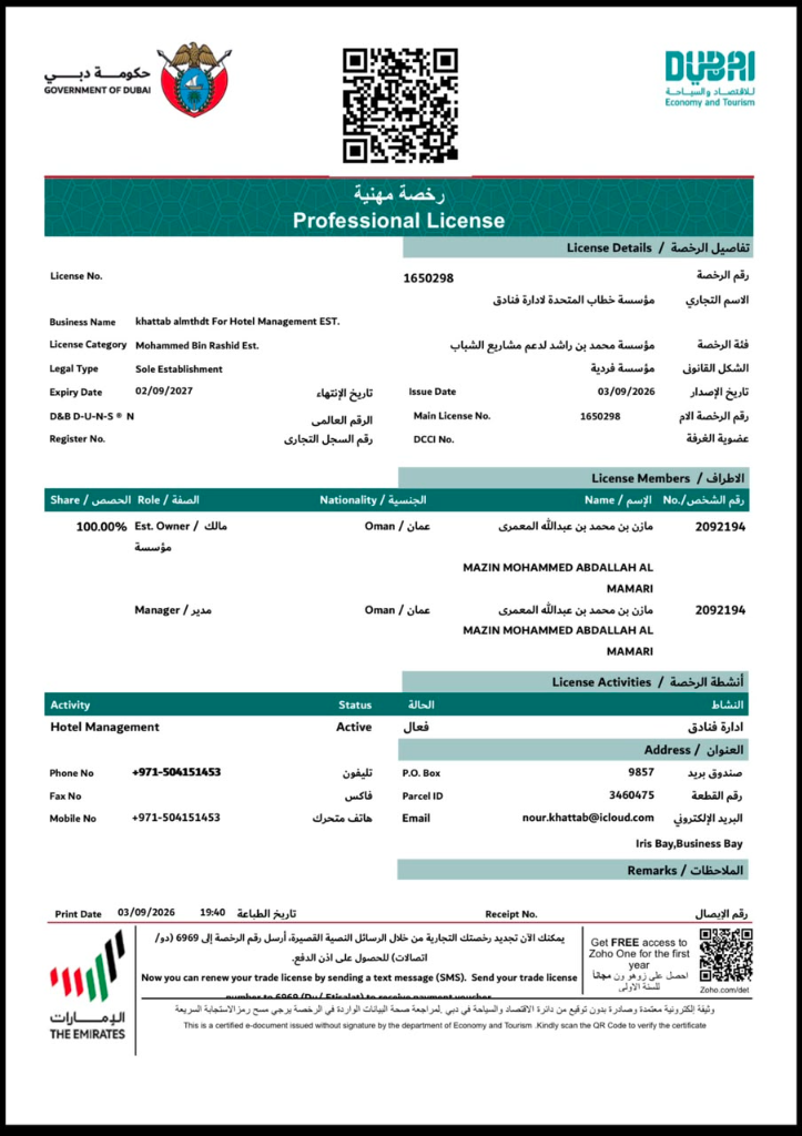 Dubai Economy and Tourism Professional License 1650298